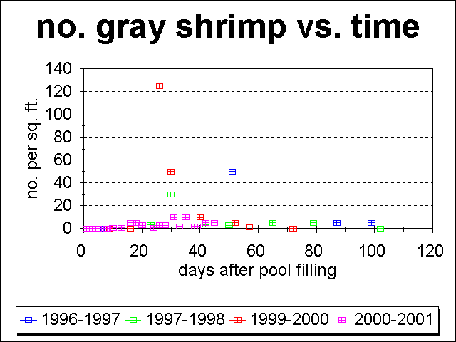 plot of the number of gray shrimp vs. time since 1996